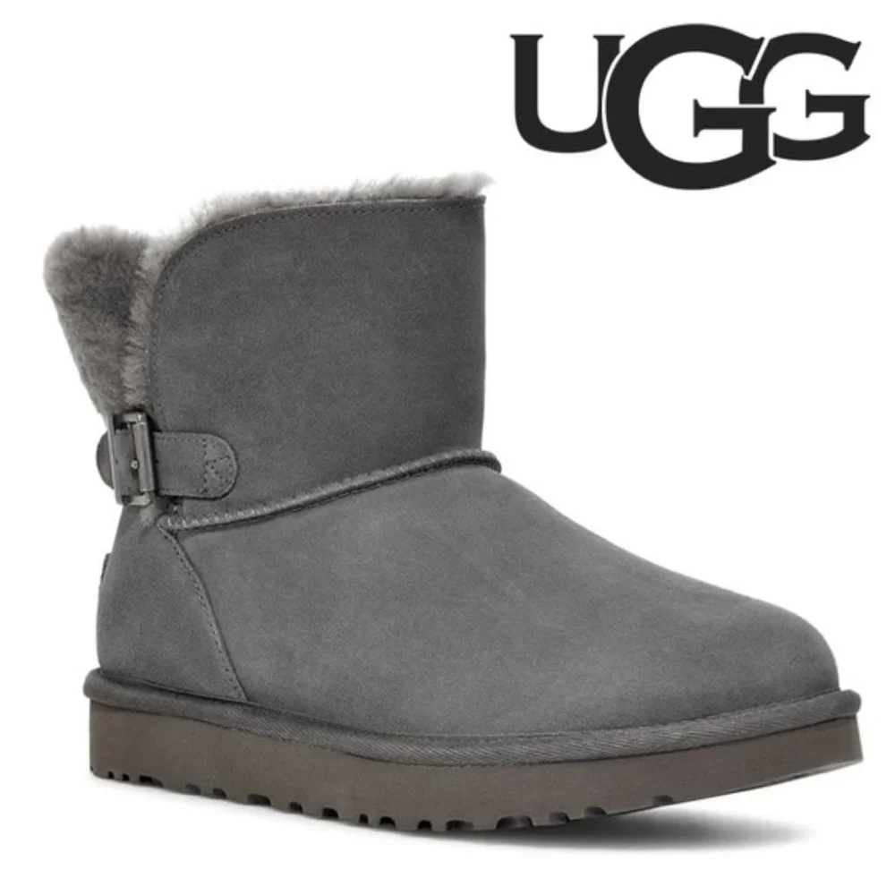 NEW‎ UGG KAREL SUEDE SHEARLING MINI BUCKLE BOOTS